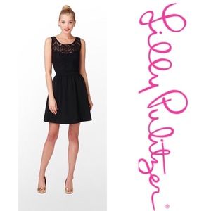 Lilly Pulitzer Rhea Black Ponte Placed Lace Dress